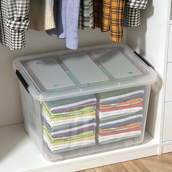 Large Plastic Storage Box with Lid, 70 Quart, 4 Packs