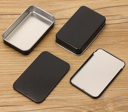 Mini Skater 4Pcs 3.15"x1.97"x0.59"Mini Metal Slide Top Tin Containers, Sliding Cover Push-Pull Tin Box,Portable Slide Cover Storage Box for Wedding Jewelry Lip Balm Container Cosmetic Organizer(Black)