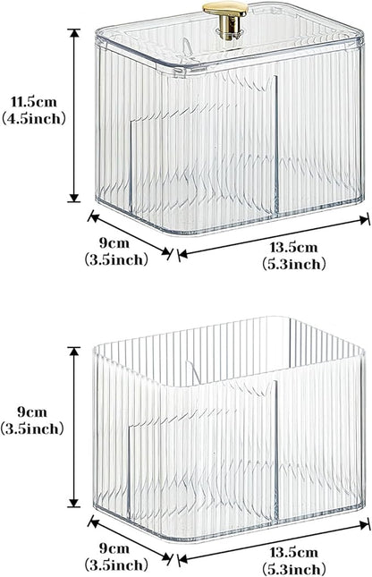 Qtips Holder Bathroom Container, 3-Section Bathroom Organizer Dispenser ,3 Grids Cotton Ball/Swab/Pad Holder ,Jar Organizer Cosmetics Storage for Vanity Clear
