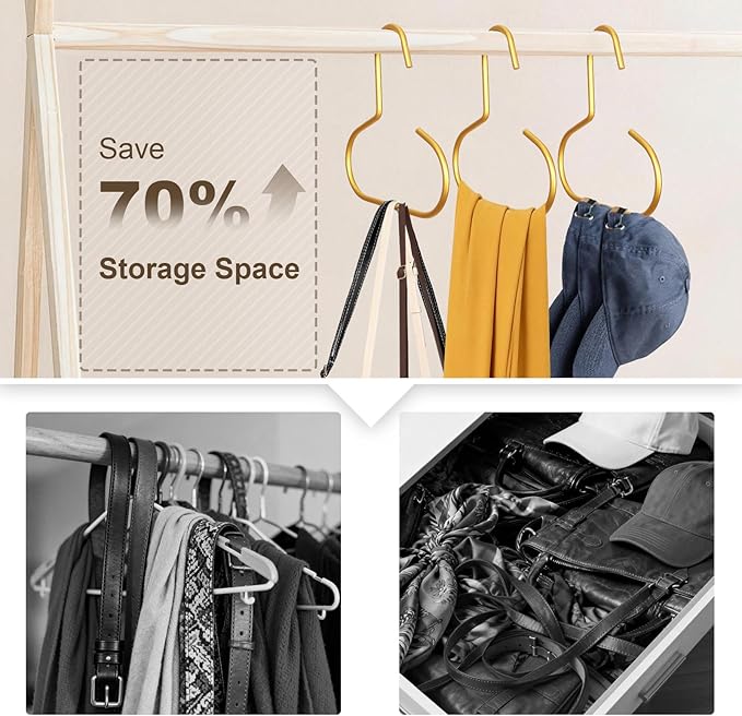 Belt Hanger for Closet, Great Space Saving Belt Hanger, Durable and Sturdy Steel Material, Smooth & Burr-Free Surface, Easy to Use, Multipurpose Closet Hangers for Storing Ties, Scarfs, Hats, 6 Pack