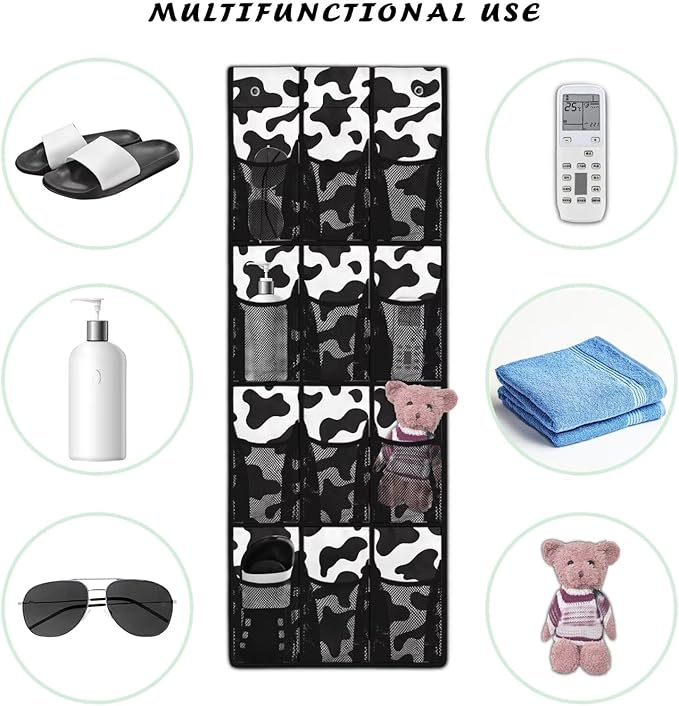 Cowhide Over The Door Shoe Organizer 12 Pockets Wall Hanging Storage Space Saving Over The Door Closet Organizer Large Capacity Shoe Holder Hanger for School