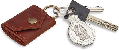 Leather Keychain Earrings Holder, Wedding Travel Case, Engagement Holder, Pouch Bag, Workout and Gym Ring Holder (Cognac)