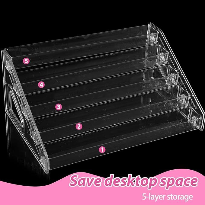 2 Pack Nail Polish Organizer 5 Layers Sunglass Acrylic Display Rack Eyeglasses Storage Essential Oils Holder Makeup Organizer No Tool Needed Assembly, Clear