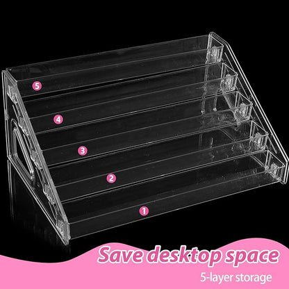 2 Pack Nail Polish Organizer 5 Layers Sunglass Acrylic Display Rack Eyeglasses Storage Essential Oils Holder Makeup Organizer No Tool Needed Assembly, Clear