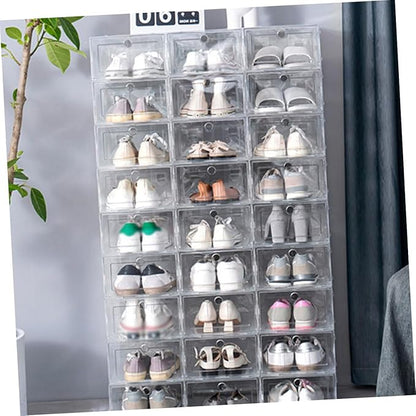 4pcs Folding Storage Boxes Lids Stackable Shoe Organizers Shoe Storage Space-saver for Home