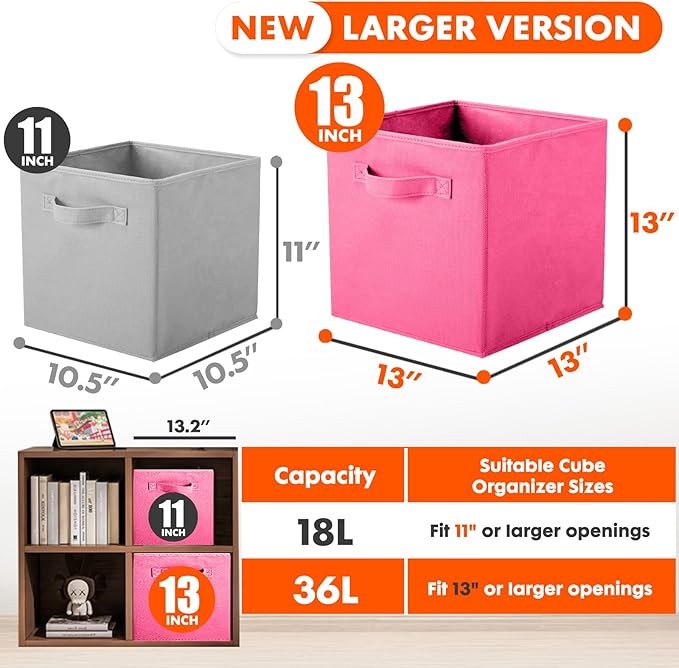 ShellKingdom Storage Bins, Foldable Fabric Storage Cubes And Cloth Storage Organizer Drawer For Closet And Toys Storage, 13 X 13 X 13 INCH, 2 Pack (Fuchsia)