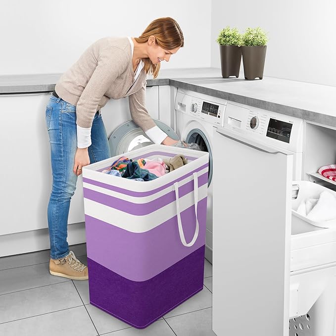 StorageRight Large Collapsible Laundry Basket Hamper with Easy Carry Handles，Freestanding Clothes Hampers for Laundry, Bedroom, Dorm, Towels, Toys, 125L, Purple