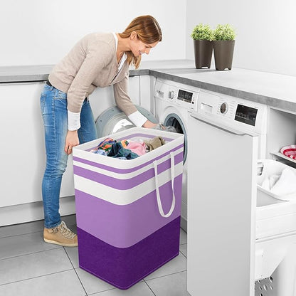 StorageRight Large Collapsible Laundry Basket Hamper with Easy Carry Handles，Freestanding Clothes Hampers for Laundry, Bedroom, Dorm, Towels, Toys, 125L, Purple