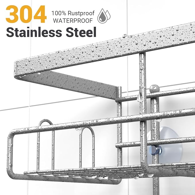 AKTECKE Shower Caddy Hanging Bathroom Organizer: Rustproof Shower Shelf for Inside Shower - No Drilling Shower Racks Over Showerhead - Bath Shelves Rack for Shampoo Soap Chrome