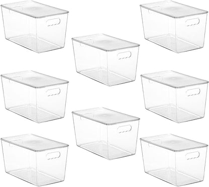 Vtopmart 8 Pack Clear Stackable Storage Bins with Lids,XLarge Plastic Containers with Handle for Pantry Organizer and Storage,Perfect for Kitchen,Fridge,Cabinet, Closet,Bathroom Organization
