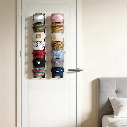 FAYYGYH Hat Organizer for Baseball Caps, 2 Pack Strong Adhesive Hat Rack for Wall, Multilayer Hat Storage Display Holder, Wall Mounted Hat Hooks Hold up to 16 Hats for Closet Door and Bedroom (White)
