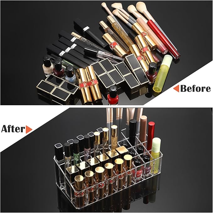 ELLDOO Rollerball Perfume Organizer, 36 Spaces Clear Acrylic Perfume Storage Holder Beauty Scent Holder, Makeup Lipgloss Lipstick Display Case