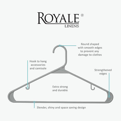 Royale Linens Plastic Hangers 20 Pack - Grey Clothes Hanger with Hooks – Heavy Duty Space Saving Coat Hangers Ideal for Everyday Use for Tops, Skirt, Dress, Shirts, Pants