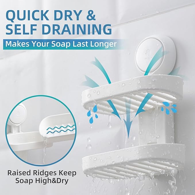 TAILI Soap Holder Soap Dish for Shower, Suction Cup Soap Holder for Shower Wall, Bathroom Accessories, Removable Strong Hold Soap Saver, Drill Free, White 2 Layer
