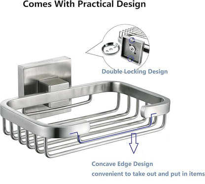 SEIDO Soap Dish for Shower Wall, 304 Stainless Steel Bar Soap Holder for Bathroom & Kitchen, Brushed Nickel Soap Saver Tray for Shower, 4.8" L x 3.2" W Internal