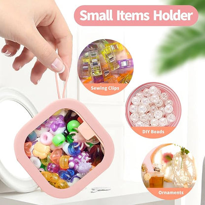 Hair Tie Organizer, 6 Pcs Small Portable Travel Storage Holder Qtip Dispenser for Hair Tie Accessories, Small Items Holder Containers for Home Office Outdoor Travel Organizer, Pink&White