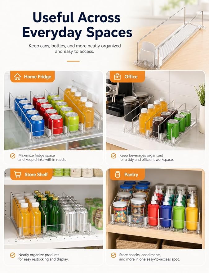 Self-Weight Sliding Shelf Beverage Organizer,Front-Facing Fridge Can Dispenser,Adjustable Rolling Tray for Retail Display(75x460 mm)