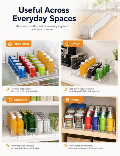 Self-Weight Sliding Shelf Beverage Organizer,Front-Facing Fridge Can Dispenser,Adjustable Rolling Tray for Retail Display(75x590 mm)