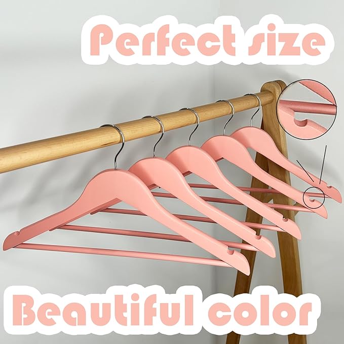 20 Pack Pink Clothes Hangers Slim Wood Hangers Coat Hangers for Closet,Clothes Hanger with Extra Smooth Finish,Precisely Cut Notches for Shirt Suit Dress Women Home Kids (Pink)