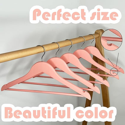 20 Pack Pink Clothes Hangers Slim Wood Hangers Coat Hangers for Closet,Clothes Hanger with Extra Smooth Finish,Precisely Cut Notches for Shirt Suit Dress Women Home Kids (Pink)