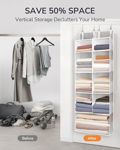 ULG Over the Door Organizer, 5-Tier Extra Large Hanging Storage with 10 Mesh Pockets, 100 lbs Capacity, Heavy Duty Door Organizer for Closet, Bedroom, Nursery Light Grey
