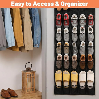 2 Pack Over The Door Shoe Organizer, Hanging Shoe Rack with 40 Large Mesh Pockets for Closet, Behind Door Storage Holder for Entryway, Bedroom, Dorm - Black