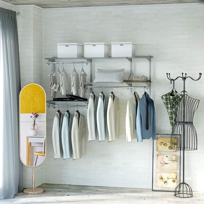 Tangkula 3 to 5 FT Custom Closet Organizer System Kit, Wall-Mounted Storage Organizer with Wire Shelving and Hanging Rods, Adjustable Closet Organizer Kit, Configurations Custom Closet for Bedroom