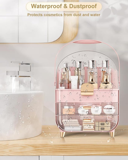 Makeup Organizer Countertop, Skincare Holder Bathroom Counter Organizer, Storage Box Cosmetic Display Cases, Teen Girl Gifts Make up Organizers for Vanity, Dresser (Pink)