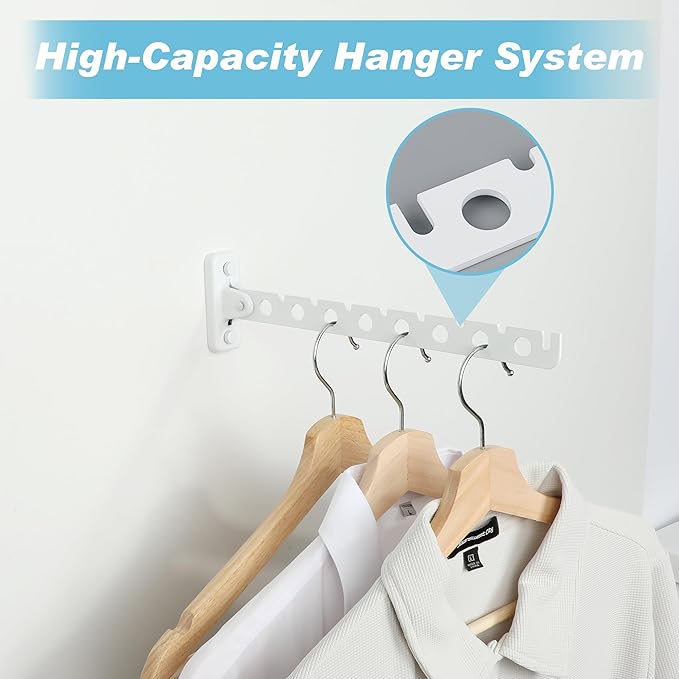Alise Clothes Drying Rack Wall Mounted Coat Hanger, Foldable Hangers Rack Clothes Hook Closet Storage Organizer, Swivel Space Saving Clothes Hanger Rack for Bedroom Bathroom Laundry,White