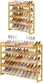 FAVOOSTY 5-Tier Expandable Shoe Rack, Adjustable Shoe Shelf Storage Organizer Space Saving Metal Free Standing Shoe Rack for Entryway Closet Doorway, Silver Grey (Gold, 5 Tier)
