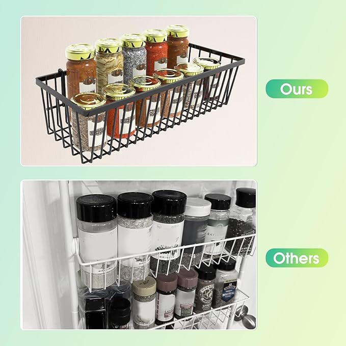 Mefirt Over The Door Pantry Organizer, Pantry Organization and Storage, 8-Tier Deep Baskets Hanging Heavy-Duty Metal, Wall Spice Rack Seasoning Shelves for Home & Kitchen, Laundry Room Bathroom, Black