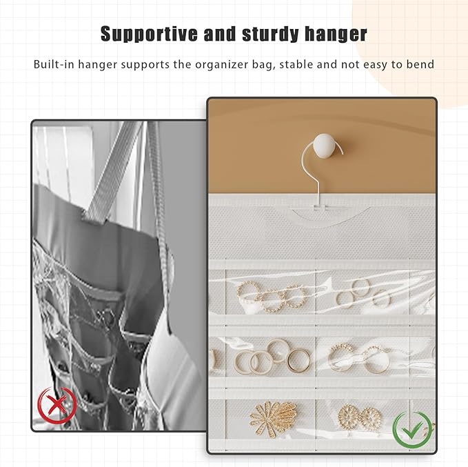 2-Pack Hanging Jewelry Organizer 80-Pocket Dual-sided Jewelry Storage for Jewelry Earring Necklace Bracelet Ring Storage Travel Holder, White