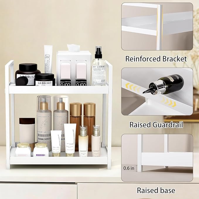 Bathroom Counter Organizer 2 Tier Vanity Storage Countertop Shelf Makeup Organizer Perfume Tray Skincare Holder for Sink, Dresser, Kitchen, Large White