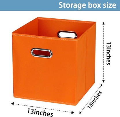 Black Fabric Cubby Storage Bins,13x13x13 Inches ,Cube Organizer Bin Foldable Storage Boxes with Dual Handles Fabric Organizer Box and collapsible Storage basket,Set of 6,Orange