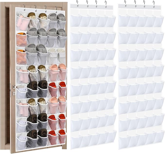Windyun 2 Pack 40 Over the Door Shoe Organizers Large Mesh Pocket Hanging Shoe Rack for Closet Nonslip Behind Dorm Door Storage Holder Dorm Essentials Back to School Organizer for College