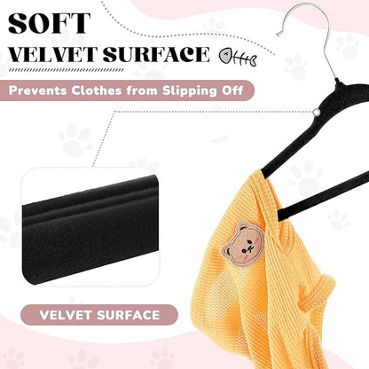 Weysat 24 Pcs Dog Clothes Hangers 11'' Non-Slip & 360° Swivel Velvet Small Pet Black Hangers for Cats/Dogs with Rustproof Metal Hooks, Space-Saving for Home Storage & Grooming Salons Minimalism
