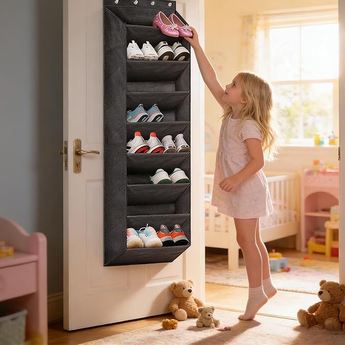 Boot Holder Shoe Rack - 8 Tiers with Large Deep Pockets, Shoe Organizer for Closet Wall Bedroom Dorm Rv | Hold Shoes Boots Socks Headphones | Space-Saving Durable Storage Solution for Door