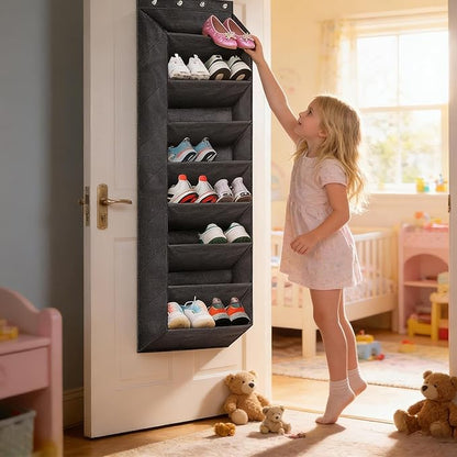 Boot Holder Shoe Rack - 8 Tiers with Large Deep Pockets, Shoe Organizer for Closet Wall Bedroom Dorm Rv | Hold Shoes Boots Socks Headphones | Space-Saving Durable Storage Solution for Door