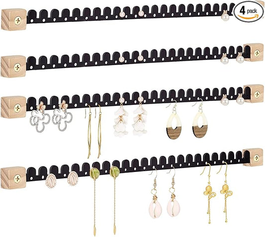 Earring Organizer Wall Mounted 4 Pack Earring Holder Hanging Jewelry Organizer Display for Stud/Hoop/Dangle Earring Necklace Bracelet Ring,Black