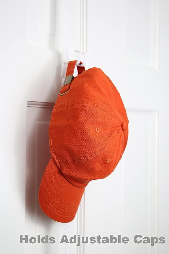 Perfect Curve Hat Organizer Cap Rack FAV | Hat Racks | Hold up to 40 caps | Over Door Organizer for Baseball Hat | Fitted & Adjustable Caps & Visors | Door Slam Proof | 2 Straps | White