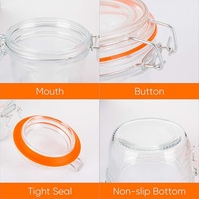 Small Glass Jars With Airtight Lids, Glass Spice Jar 5 oz,Maosn Jars With Leak Proof Rubber Gasket 150ml,Glass Storage Containers With Hinged Lid,Kitchen Canisters 12 Pack