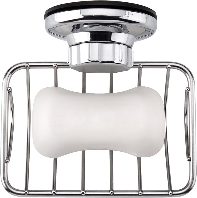 iPEGTOP Super Powerful Vacuum Suction Cup Soap Dish, Updated Strong Rustproof Stainless Steel Shower Caddy Soap Saver Sponge Holder for Bathroom & Kitchen Sink