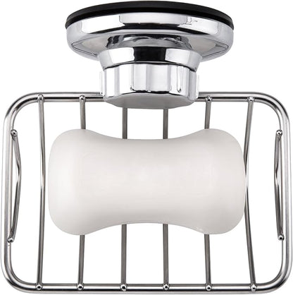 iPEGTOP Super Powerful Vacuum Suction Cup Soap Dish, Updated Strong Rustproof Stainless Steel Shower Caddy Soap Saver Sponge Holder for Bathroom & Kitchen Sink