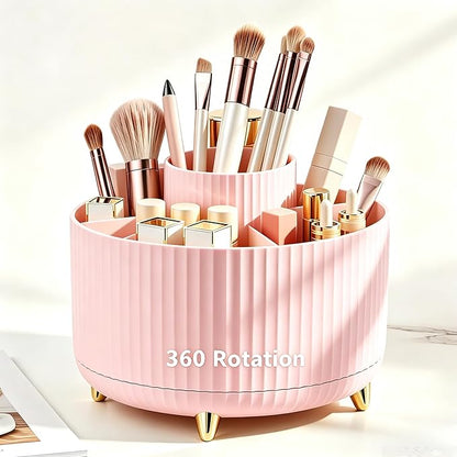360 Degree Rotating Makeup Brush Holder Organizer Detachable Design 5 Slot Make up Brushes Cup for Cosmetics and Pencil Pen Organizer for Desk Makeup Organizer Skincare Storage for Vanity (pink2)