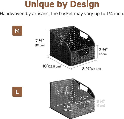 StorageWorks Pantry Organizers and Storage, Wicker Baskets with Handles, Pantry Baskets for Shelves, Paper Rope, Black， 2 Pack