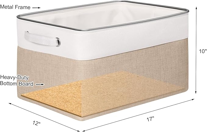 Foldable Storage Bin Collapsible Fabric Storage Basket Cube with Durable Handles Closet Organizer Bins for Organizing Shelves Drawers, Set of 3, 17" x 11.8" x 9.8", Beige