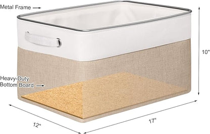 Foldable Storage Bin Collapsible Fabric Storage Basket Cube with Durable Handles Closet Organizer Bins for Organizing Shelves Drawers, Set of 3, 17" x 11.8" x 9.8", Beige
