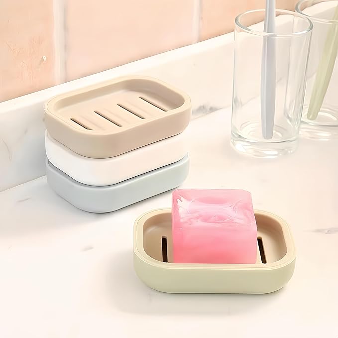 4 Pack Plastic Soap Dish,Double Layer Soap Container Draining Soap Holder,Multi-Functional Soap Holder for Shower/Bathroom or Kitchen