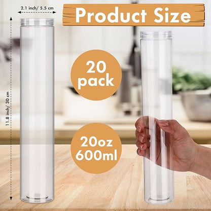 20 Pcs Plastic Jars with Lids 20 oz Plastic Food Storage Jar Spaghetti Containers Cylinder Containers with Screw on Lids for Dry Goods, Spice, Noodles, Spices and More(Clear)