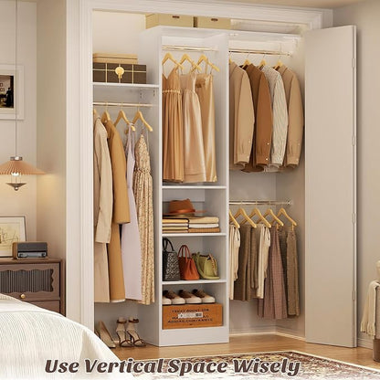 Besiost 48" Closet Organizer System, 4FT Closet System for Small Closets with 4 Hanging Rods & 3 Shelves, 80"H Small Closet Organizers and Storage for Bedrooms, Cloakrooms, White